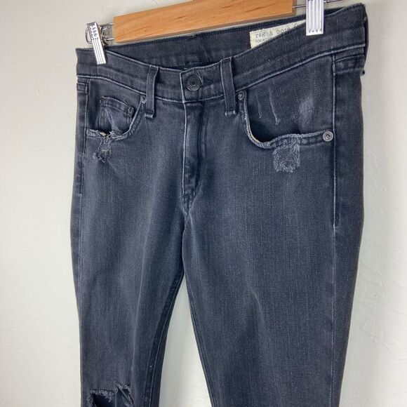 Rag & Bone Skinny Stretch Distressed Jeans - Black - Picture 3 of 8